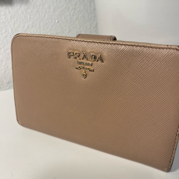 Prada Saffiano Leather Bifold Wallet In Beige - Picture 7 of 13